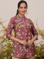 Pink Printed Silk Blend A-Line Kurti
