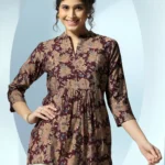 Maroon Printed Silk Blend Straight Kurti