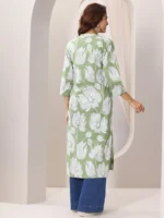 Green Printed Cotton Straight Kurta - Image 4