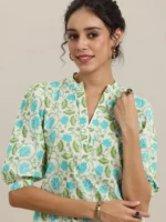 Off White Printed Cotton Straight Kurti - Image 5