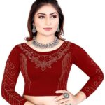 Full Diamond Stylish Readymade Stitched Stretchable Blouses, Readymade Cotton Lycra Round Neck Full Sleeve Blouse for Women