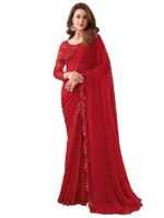 Women's Self Woven, Lace Georgette Saree with Unstitched Blouse