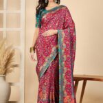 Pink Woven Viscose Saree with Unstitched Blouse