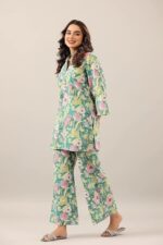 Women's Trendy Printed Cotton Blend Straight Light Green Color Kurta and Palazzo Set - Image 2