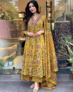 Women's Rayon Blend Anarkali Printed Kurta with Palazzo & Dupatta - Image 3