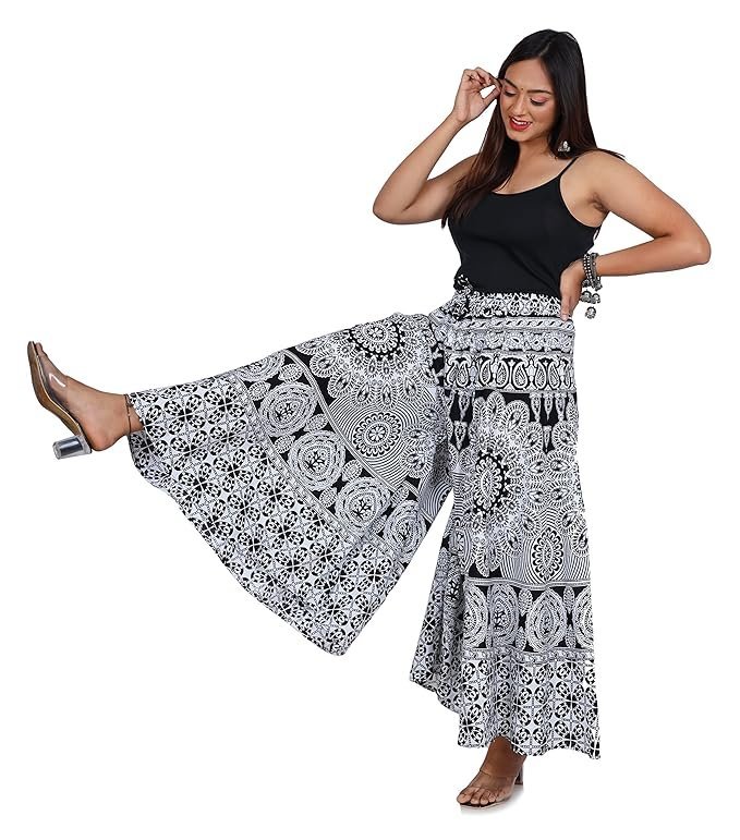 91t8WW1dCTL._SX679_.jpg Ibutterfly Women Cotton Printed White & Black Palazzo - Image 1