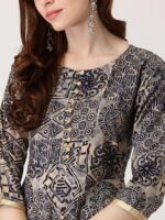 Blue Printed Chanderi Silk Kurta - Image 4