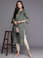 Grey Printed Silk Straight Kurta - Image 3